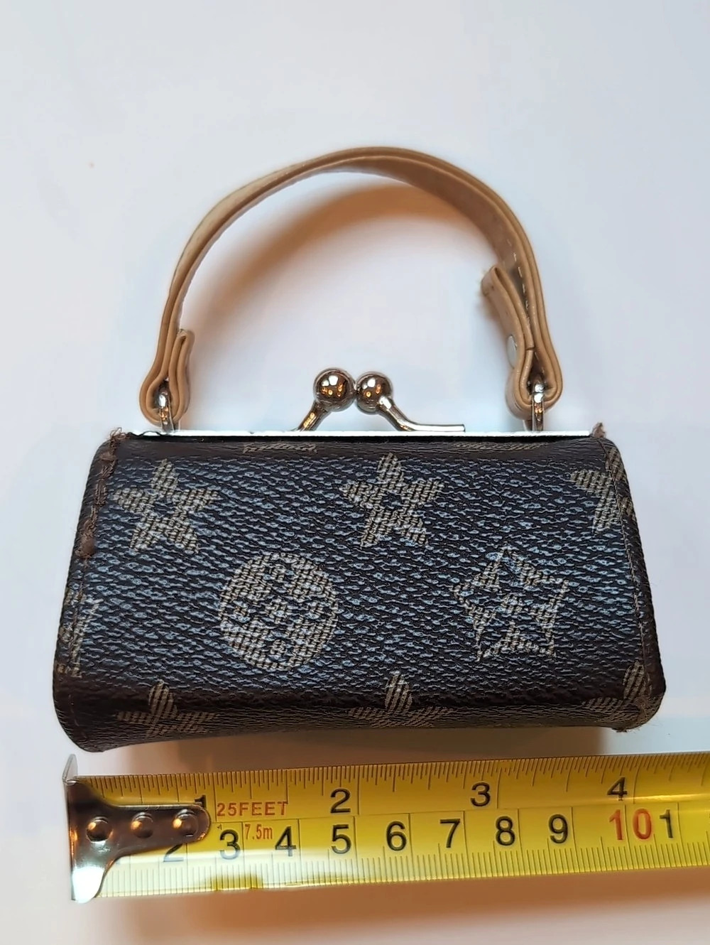 Tiny 4" Brown & Tan Pattern Mini Kiss-Lock Lipstick Bag
